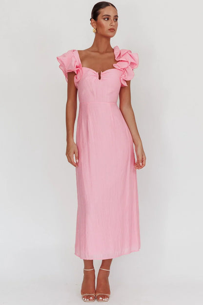 Sunday Dreams Ruffle Strap Maxi Dress Pink