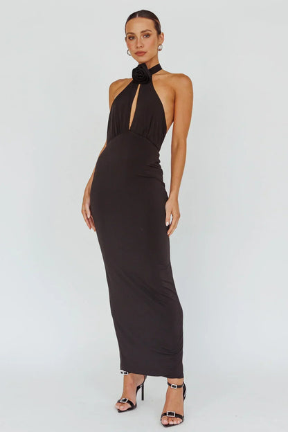 Simha Rose Halterneck Midi Dress Black